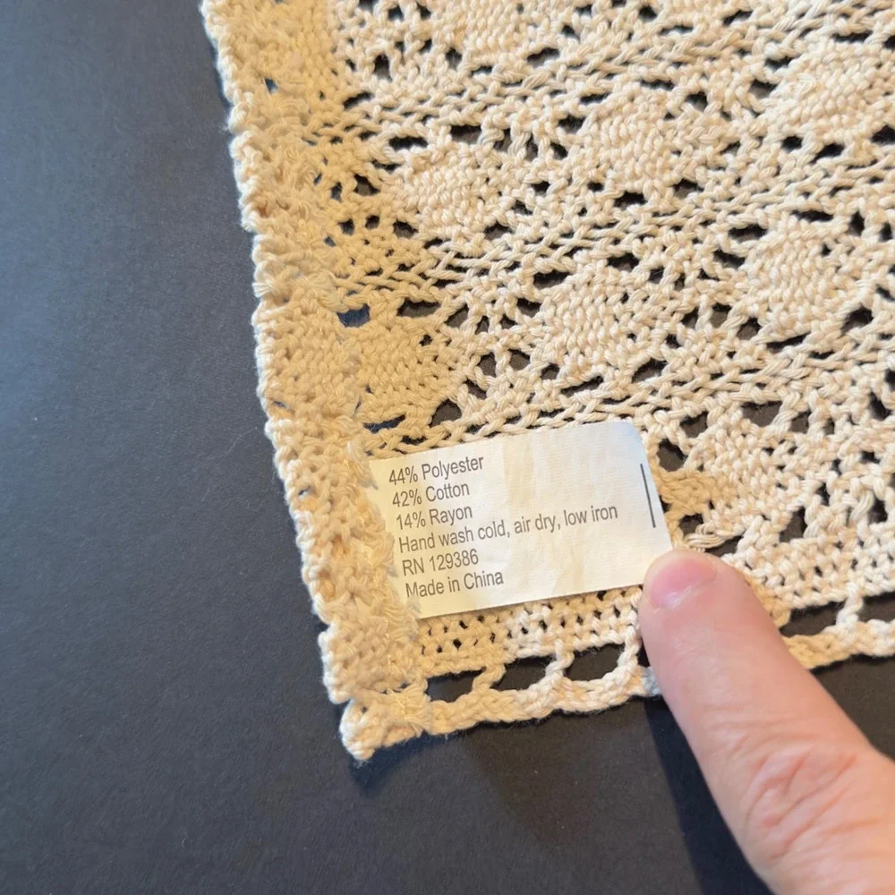 Hobby Lobby Cream Crochet Knit Table Runner Floral Lace Boho Farmhouse 11.5x51